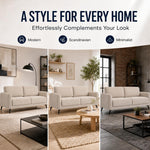 Brixton Cream Fabric Sofa, 3 Seater Linen Look Settee with Solid Wood Frame, Foam Cushions and Steel Legs