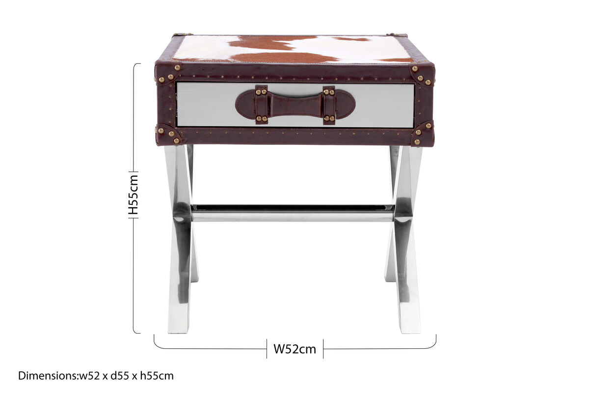 Kensington Townhouse Brown And White Genuine Cowhide One Drawer Table