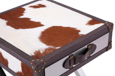 Kensington Townhouse Brown And White Genuine Cowhide One Drawer Table
