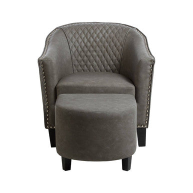 Derby Grey Faux Leather Tub Chair With Footstool