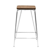 District Chrome Metal And Elm Wood Square Bar Stool