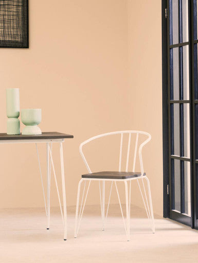 District White Metal And Elm Wood Square Dining Table