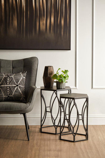 Avantis Set of 2 Black Metal Hexagon Side Tables