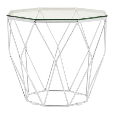 Allure Tempered Glass And Chrome Hexagon End Table