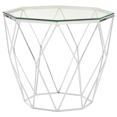 Allure Tempered Glass And Chrome Hexagon End Table