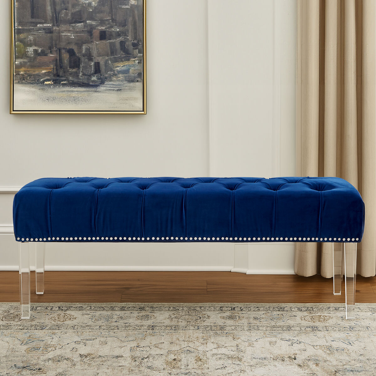 Clarence Blue Velvet Bench
