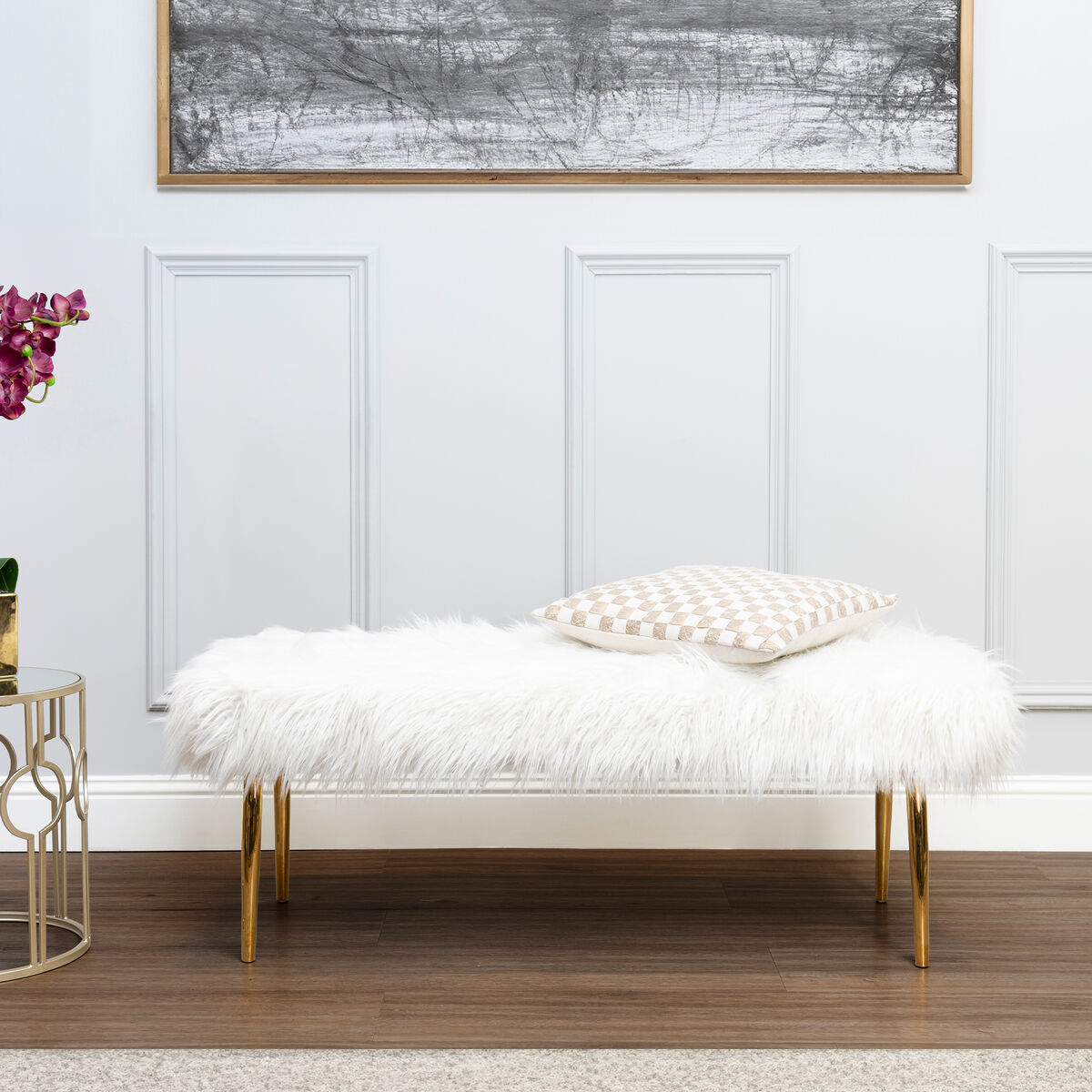 Clarence Fur Effect Bench with Gold Legs