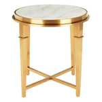 Alvaro Round Marble Top And Gold Finish Side Table