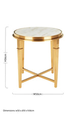 Alvaro Round Marble Top And Gold Finish Side Table
