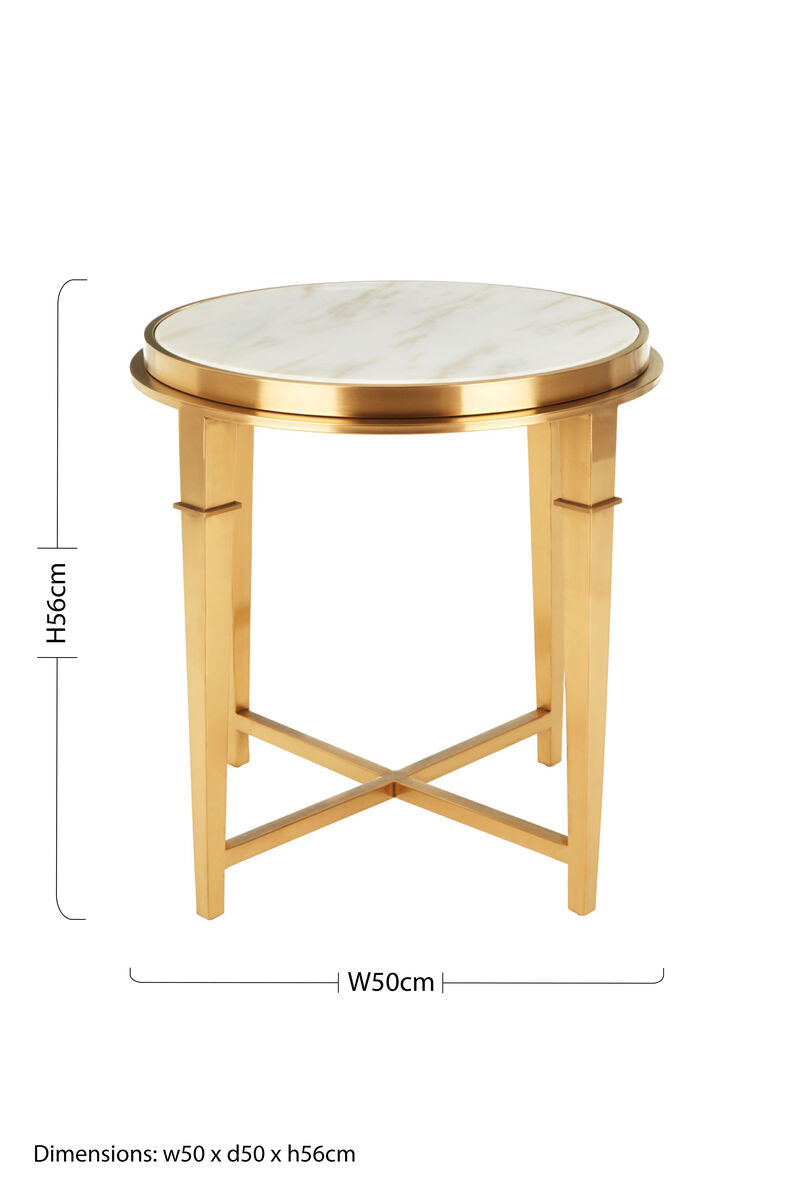 Alvaro Round Marble Top And Gold Finish Side Table