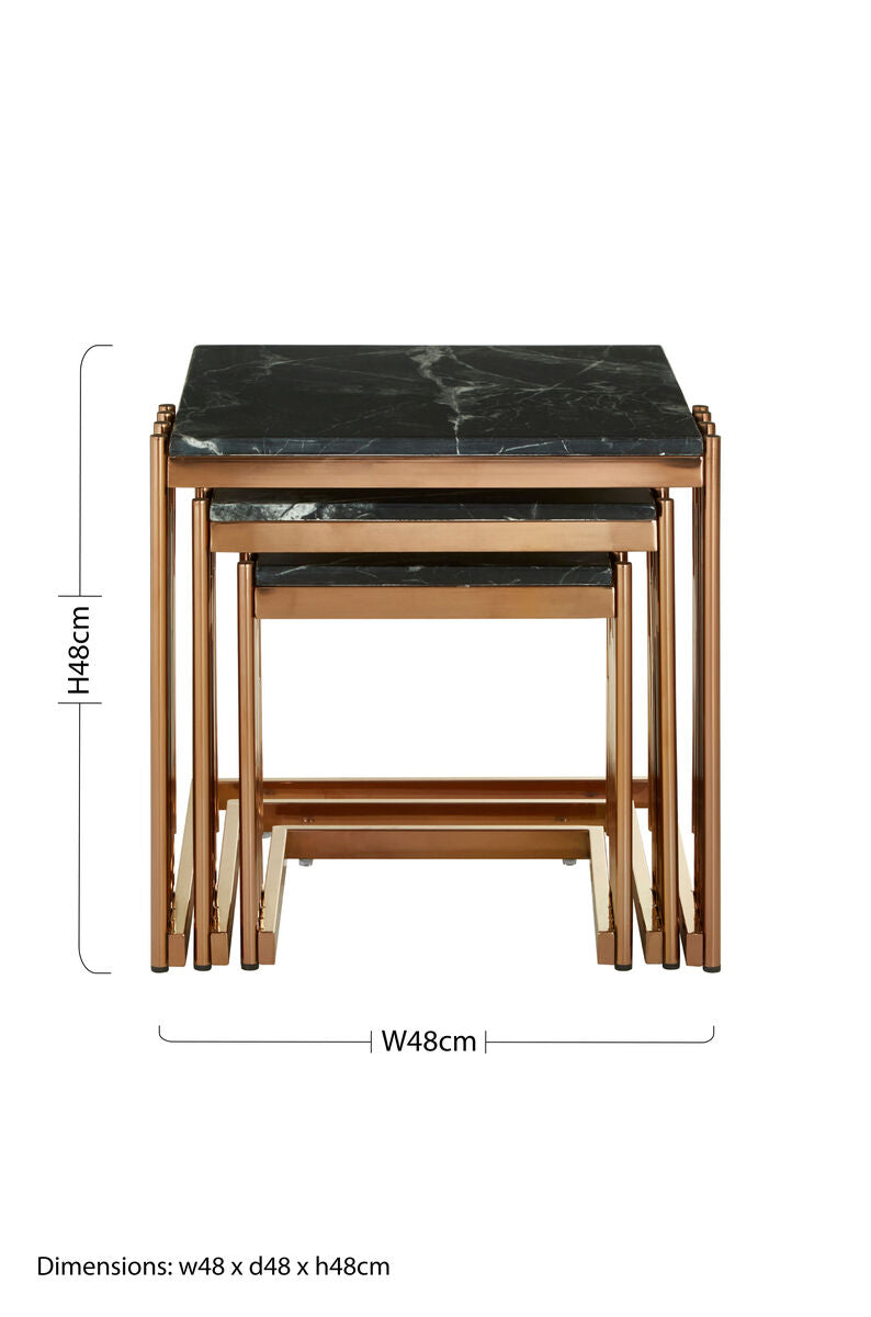 Alvaro Nest Of 3 Square Tables With Black Marble Top
