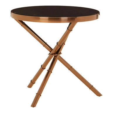 Alvaro Round Side Table With Rose Gold Legs And Black Glass Top
