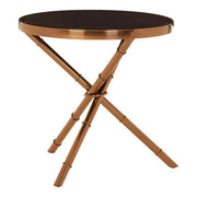 Alvaro Round Side Table With Rose Gold Legs And Black Glass Top