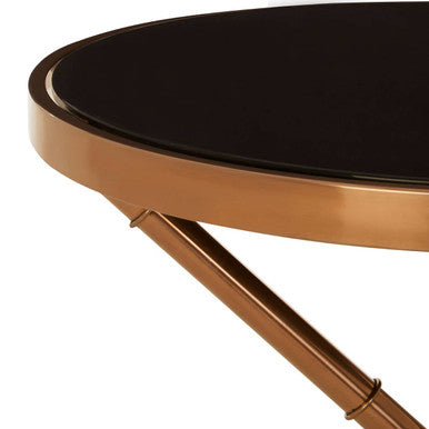 Alvaro Round Side Table With Rose Gold Legs And Black Glass Top
