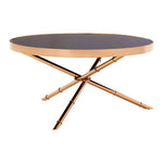 Alvaro Round Coffee Table With Rose Gold Legs And Black Glass Top