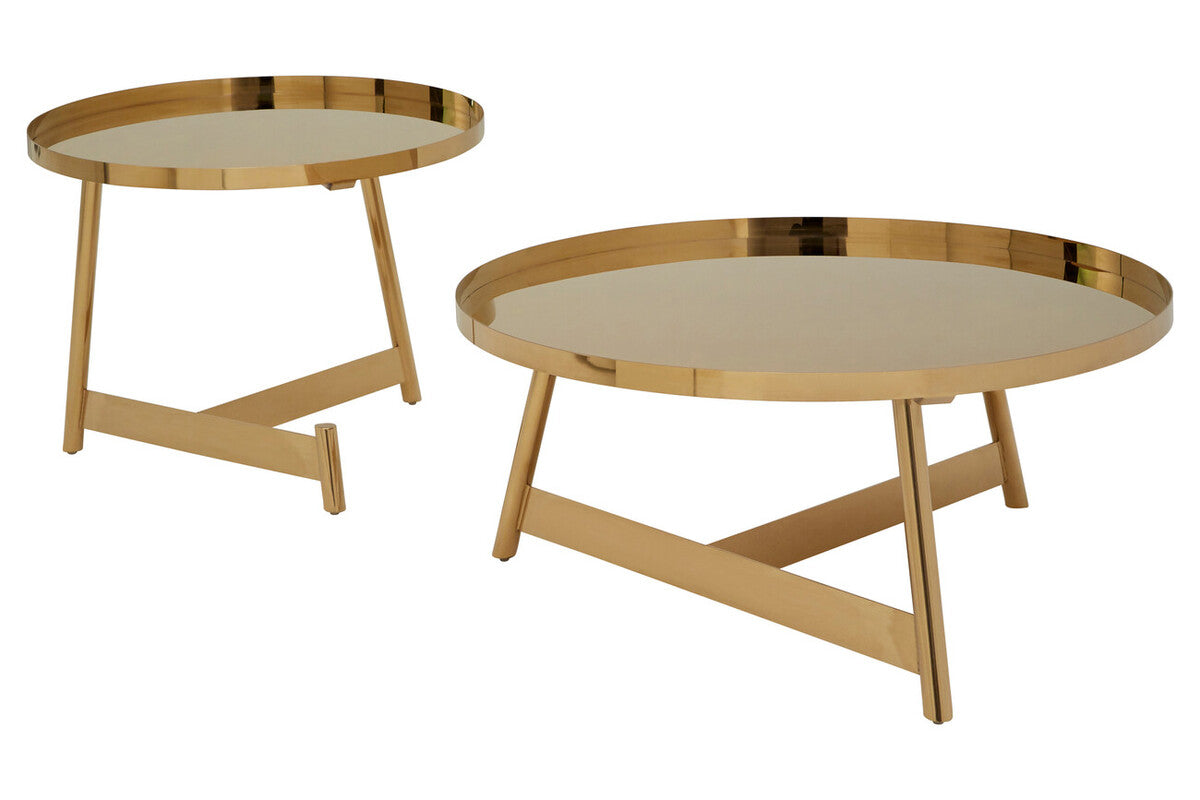 Alvaro Gold Set Of 2 Round Coffee Tables