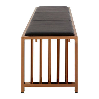 Novara Black Leather and Rose Gold Finish Bench