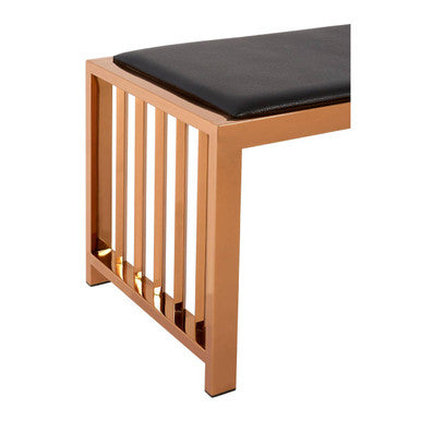 Novara Black Leather and Rose Gold Finish Bench