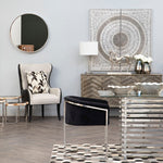 Doucet Natural Fabric Armchair with Black Leather Effect Back