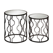 Avantis Black Metal and Mirror Set Of 2 Side Tables