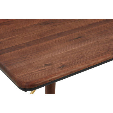 Kenso Walnut Wood And Brass Finish Base Dining Table