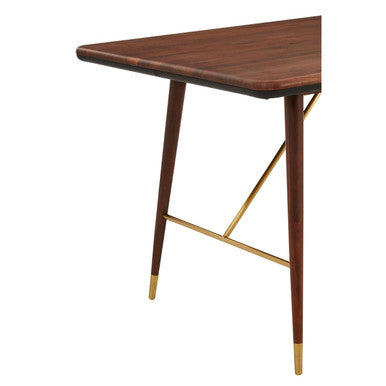 Kenso Walnut Wood And Brass Finish Base Dining Table