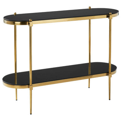 Arezzo 2 Tier Gold Console Table with Black Tempered Glass