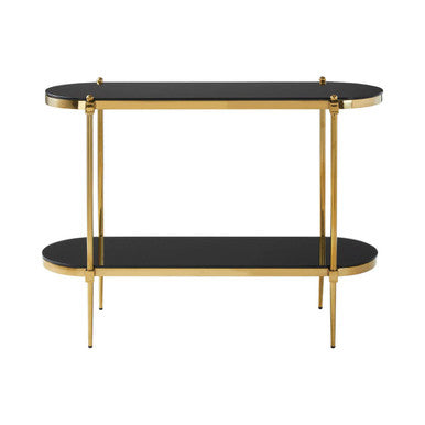 Arezzo 2 Tier Gold Console Table with Black Tempered Glass