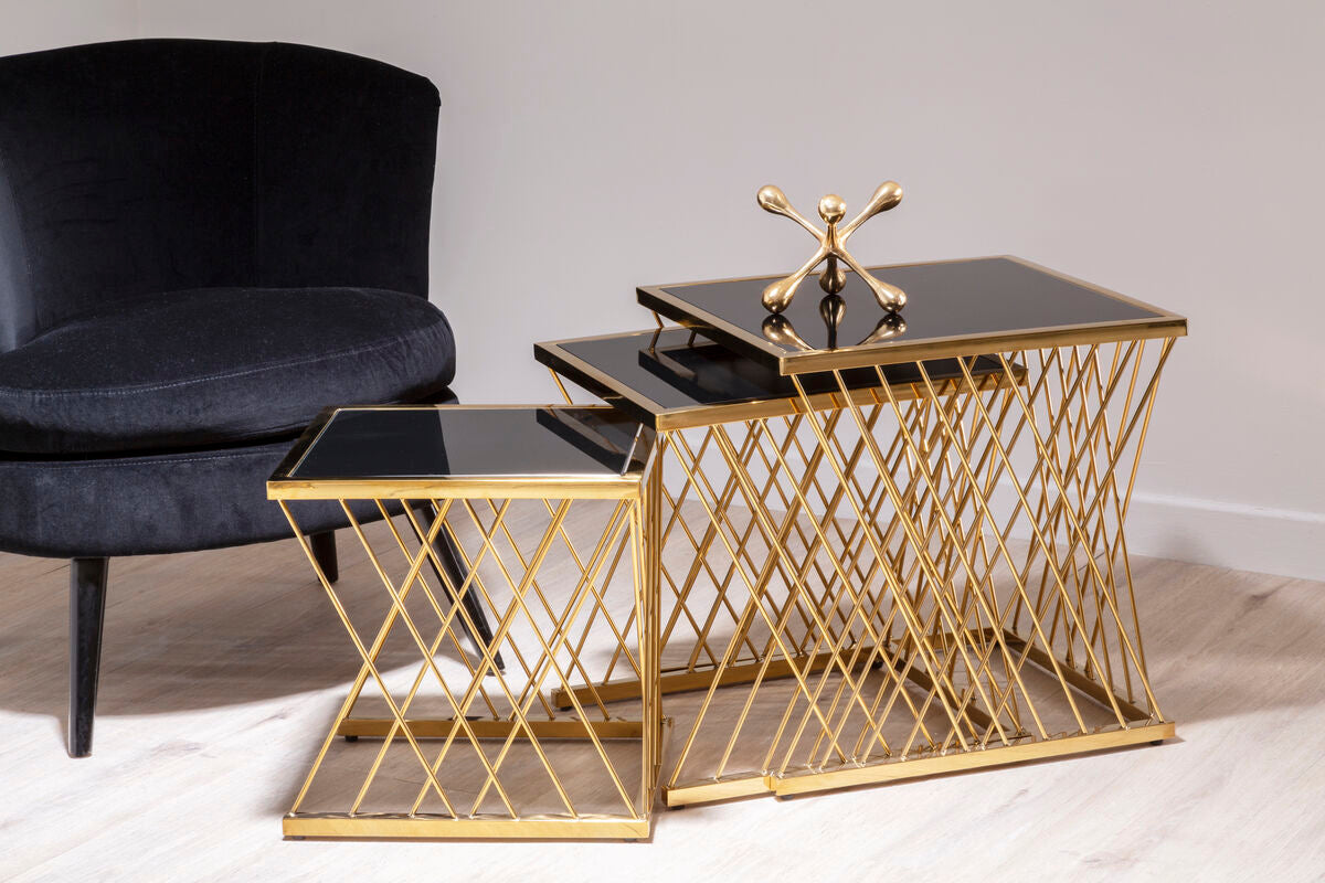 Arezzo Gold and Black Set Of 3 Nesting Tables