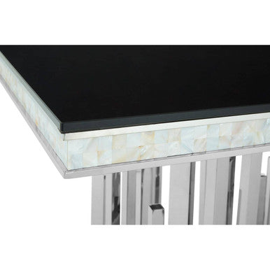 Eliza Silver Finish Dining Table with Black Glass Top