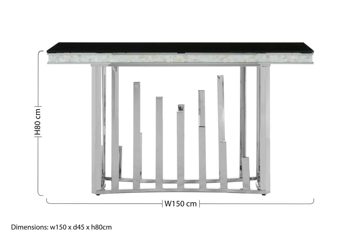 Eliza Silver Console Table With Black Glass Top
