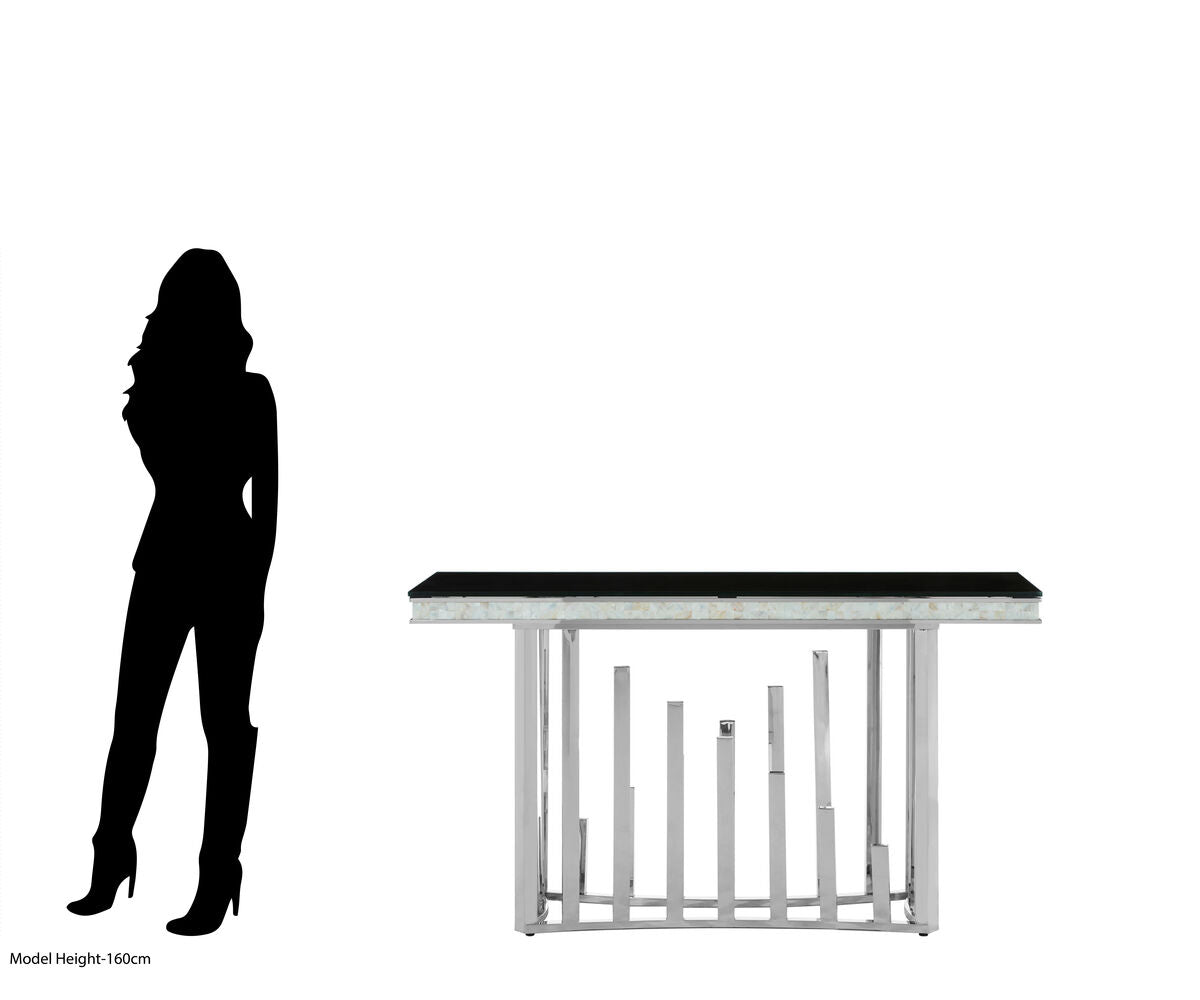 Eliza Silver Console Table With Black Glass Top