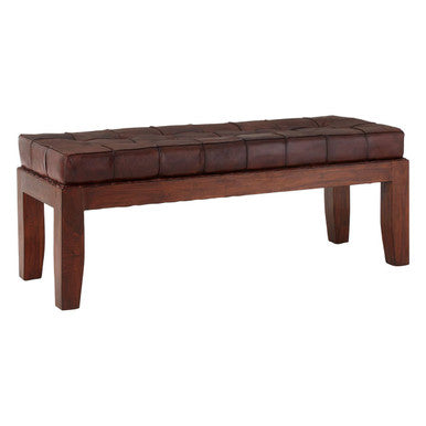 Inca Antique Brown Leather Bench