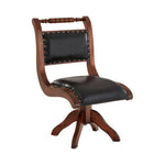 Inca Black Leather and Teak Wood Swivel Chair