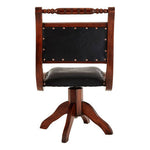 Inca Black Leather and Teak Wood Swivel Chair