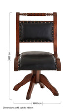 Inca Black Leather and Teak Wood Swivel Chair