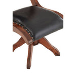 Inca Black Leather and Teak Wood Swivel Chair