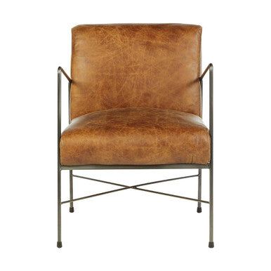 Hoxton Light Brown Genuine Leather and Iron Lounge Chair