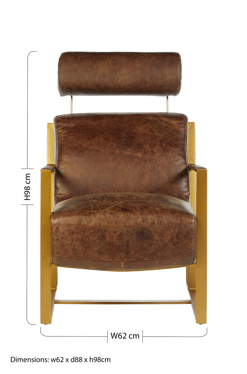 Hoxton Brown Leather Lounge Chair with Rose Gold Iron Frame