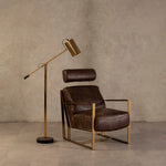 Hoxton Brown Leather Lounge Chair with Rose Gold Iron Frame