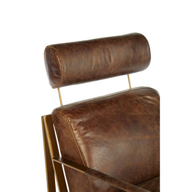 Hoxton Brown Leather Lounge Chair with Rose Gold Iron Frame