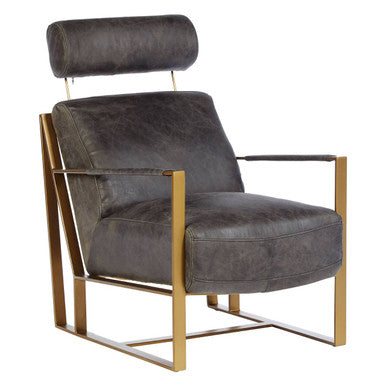 Hoxton Grey Leather Lounge Chair with Rose Gold Finish Frame