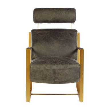 Hoxton Grey Leather Lounge Chair with Rose Gold Finish Frame