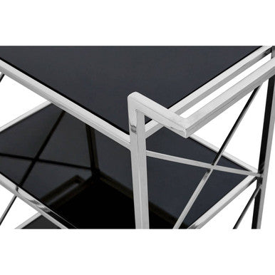 Hoffmann Black Mirrored Glass 3 Tier Trolley