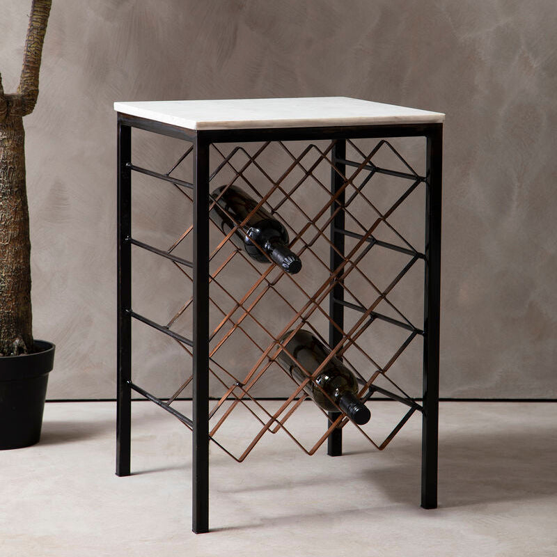 Templar White Marble And Iron Wine Rack Table