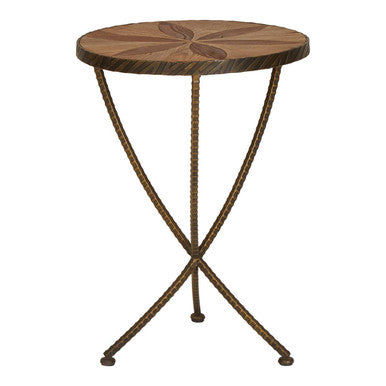 Elmo Elm Wood and Iron Small Side Table