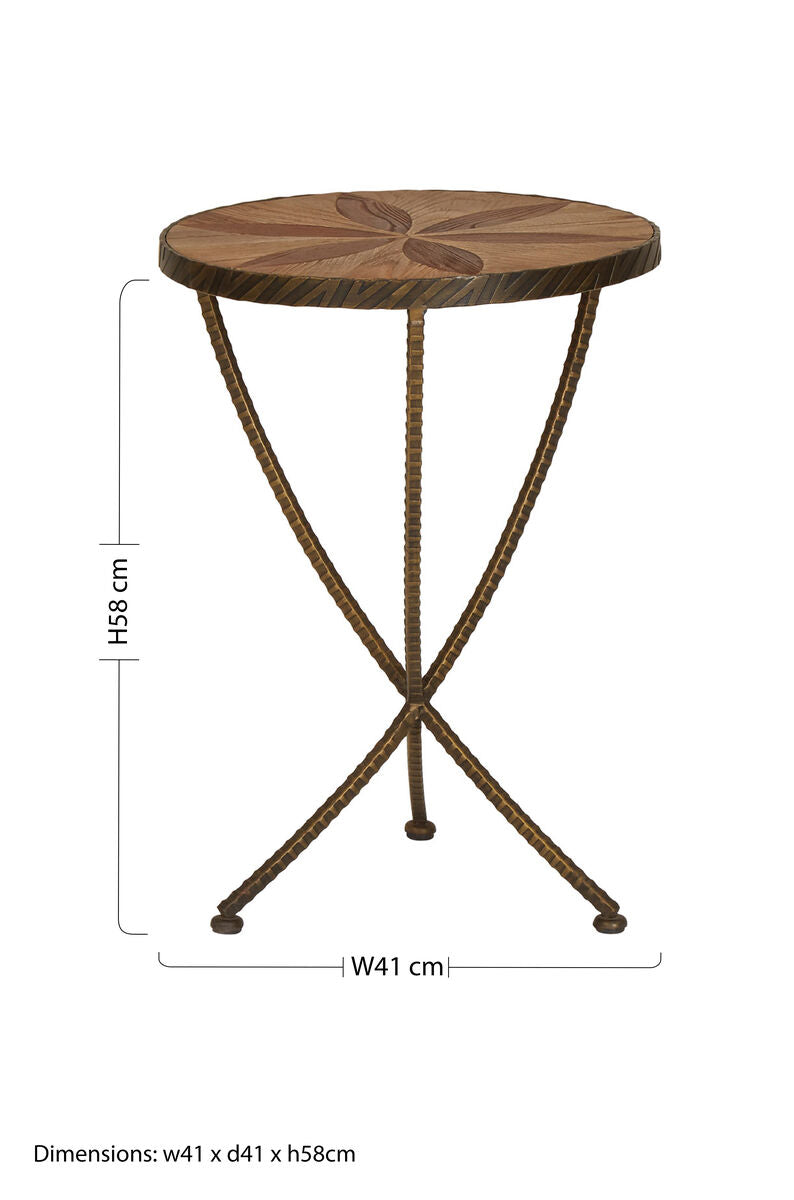Elmo Elm Wood and Iron Small Side Table