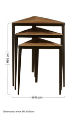 Elmo Elm Wood and Iron Set Of 3 Triangular Tables