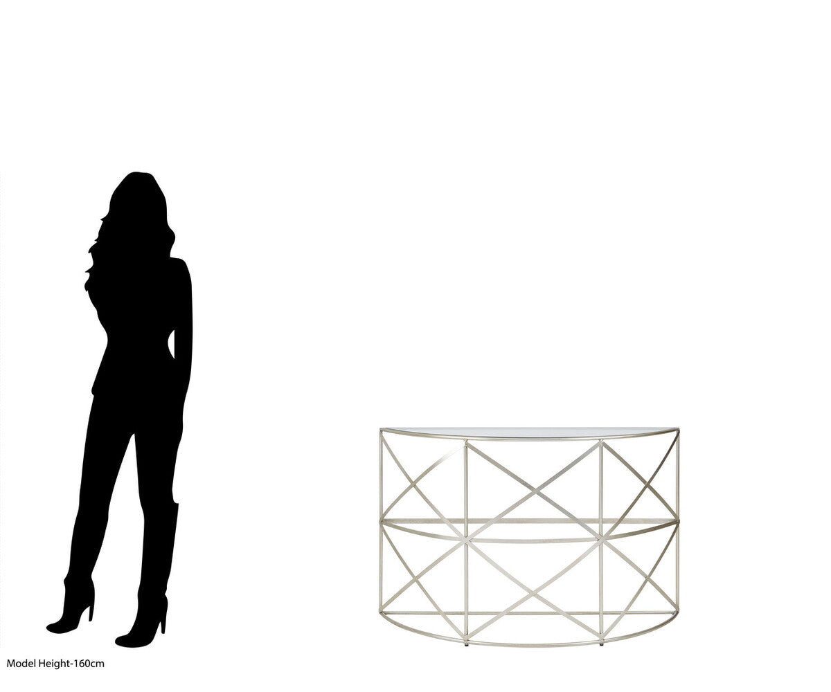 Rubia Silver Leaf Demilune Console Table