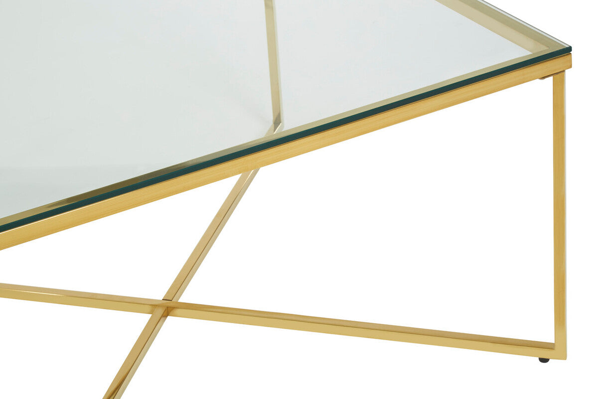 Allure Gold Finish Cross Base Coffee Table